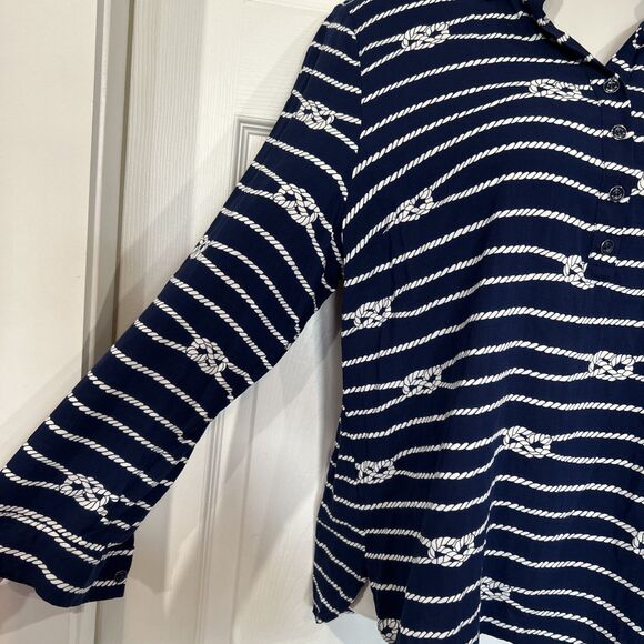 Talbots Nautical Sailor Knot Blue Tunic Blouse Top Womens XL Petite - Picture 6 of 13